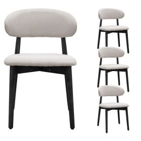 Linen Grey Cotton-Linen Fabric Upholstered Dining Chair with Black Solid Wood Legs, Armless Chair Set of 4 for Kitchen, Restaurant, Living