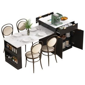 K&K 82.6" Fluted Kitchen Island with Extendable Dining Table for 4-6, Island Table for Kitchen with Power Outlet