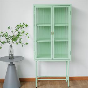 Modern Solid Color Matte Glass Storage Cabinet with Adjustable Shelves (Color: LG)