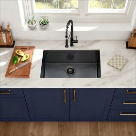 Classic Rectangular Gunmetal Black Undermount Kitchen Sink - 16 Gauge Single Bowl with Drain Assembly (size: 30×18×9" Gunmetal Black + Stainless Steel)